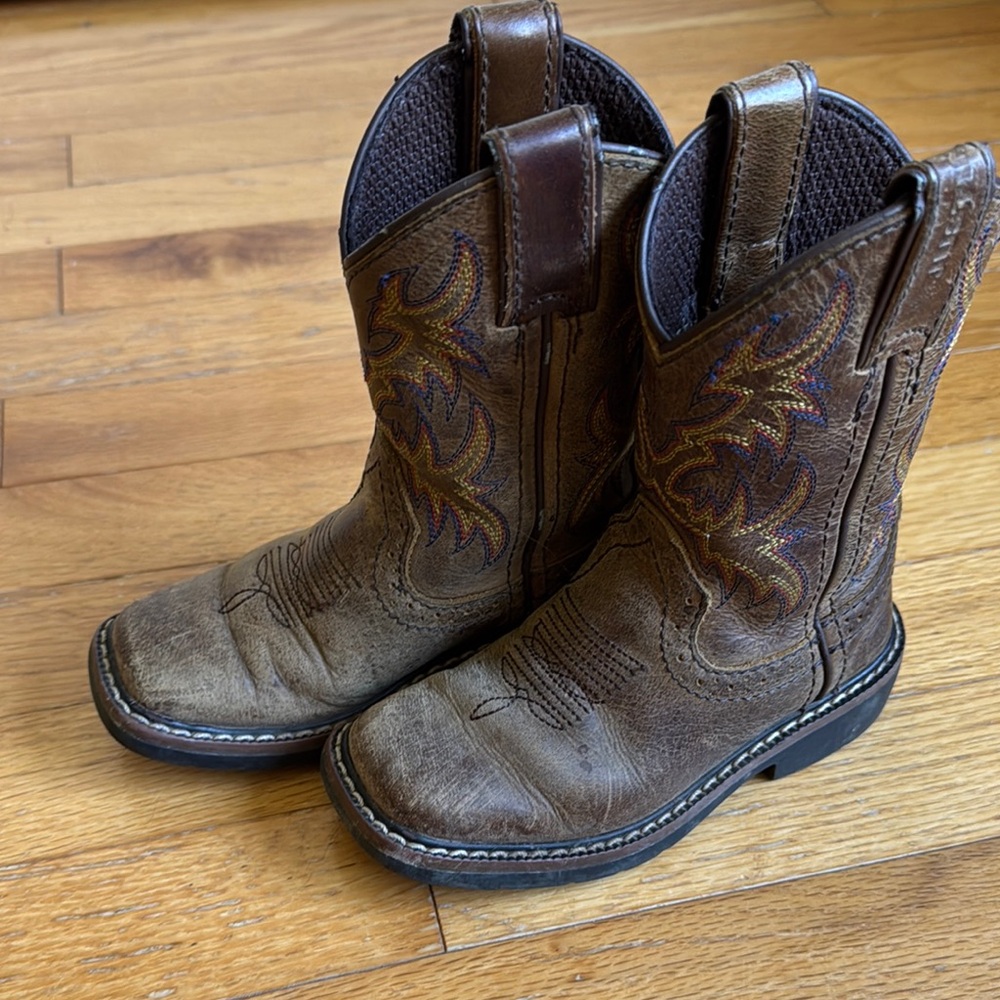 Justin Kids Brown Leather Cowboy Boots